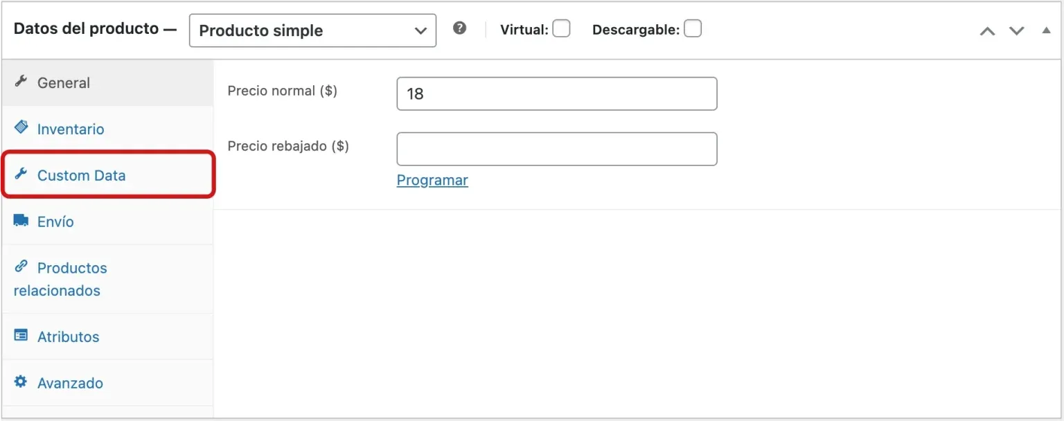 Agregar pestaña de datos de producto personalizados en WooCommerce